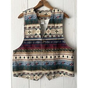Vintage Vivaldi Jeanswear Southwestern Vest Woman's Large Cotton USA Floral 80s